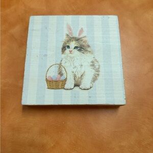 Cute Cat with Easter Basket Home Decor Accent